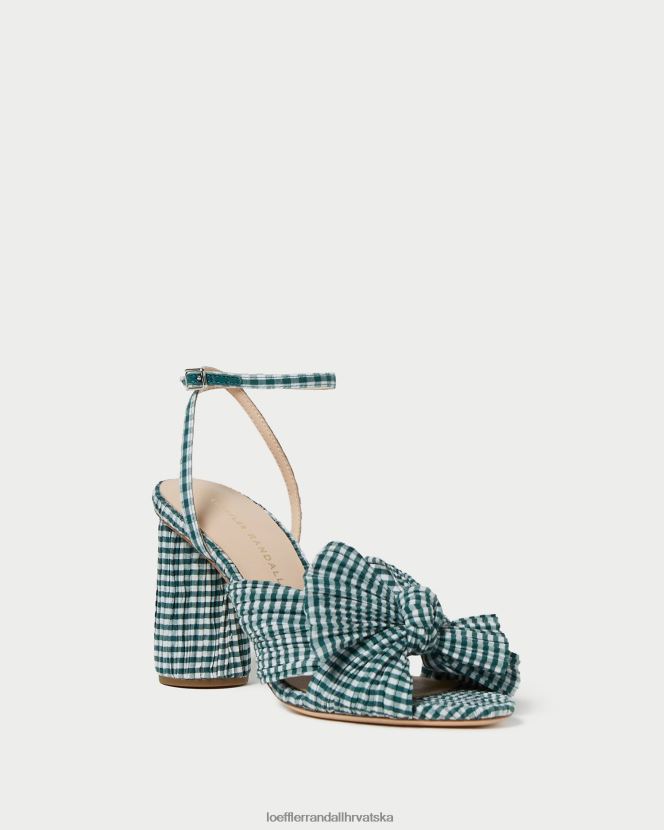 žene Loeffler Randall kamelija luk peta mini zeleni gingham cipele Z0L04696