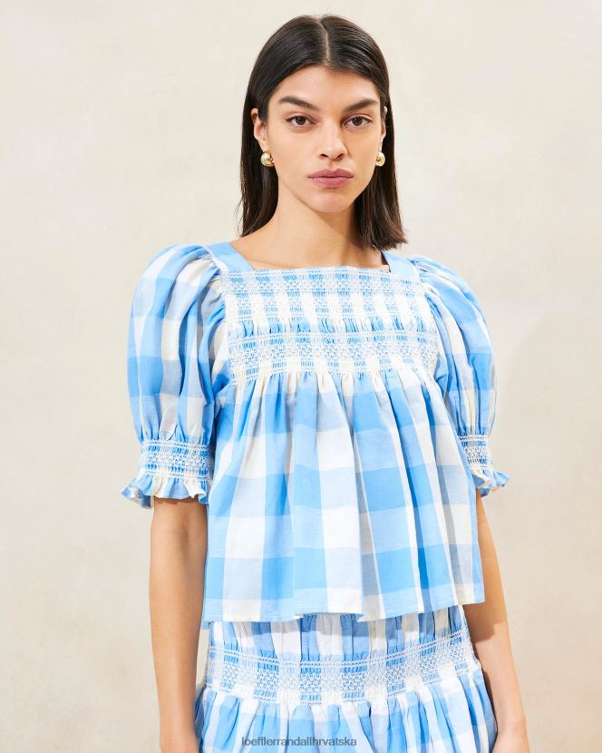 žene Loeffler Randall lydie smoking top plavi gingham odjeća Z0L046199